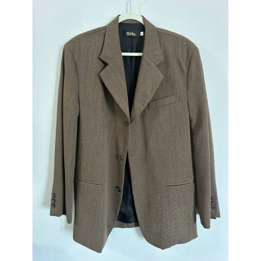 Vintage G.H.Q. 100% Wool Ribbed Blazer Men’s S Brown Made USA Old Money